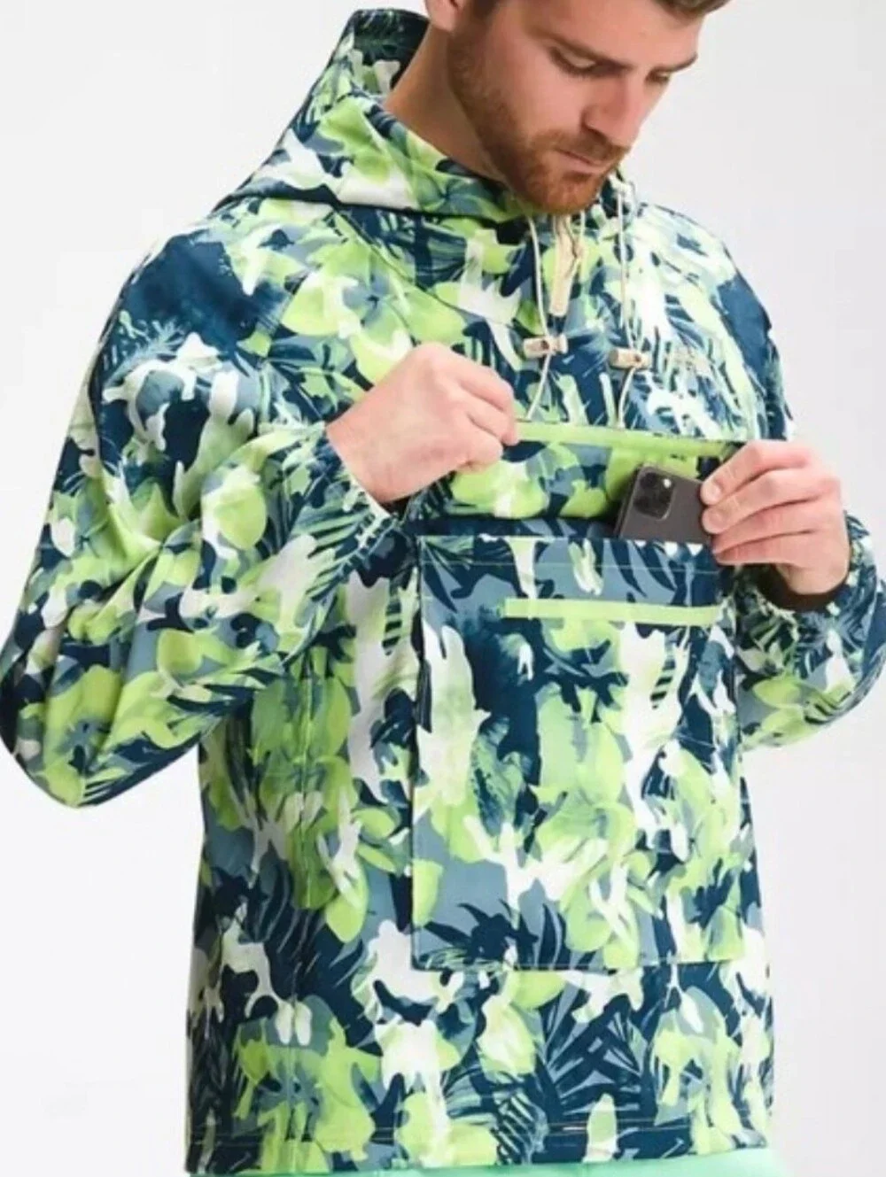 The North Face Men's Lime & Navy Green Camo Pullover Windbreaker XXL Like New